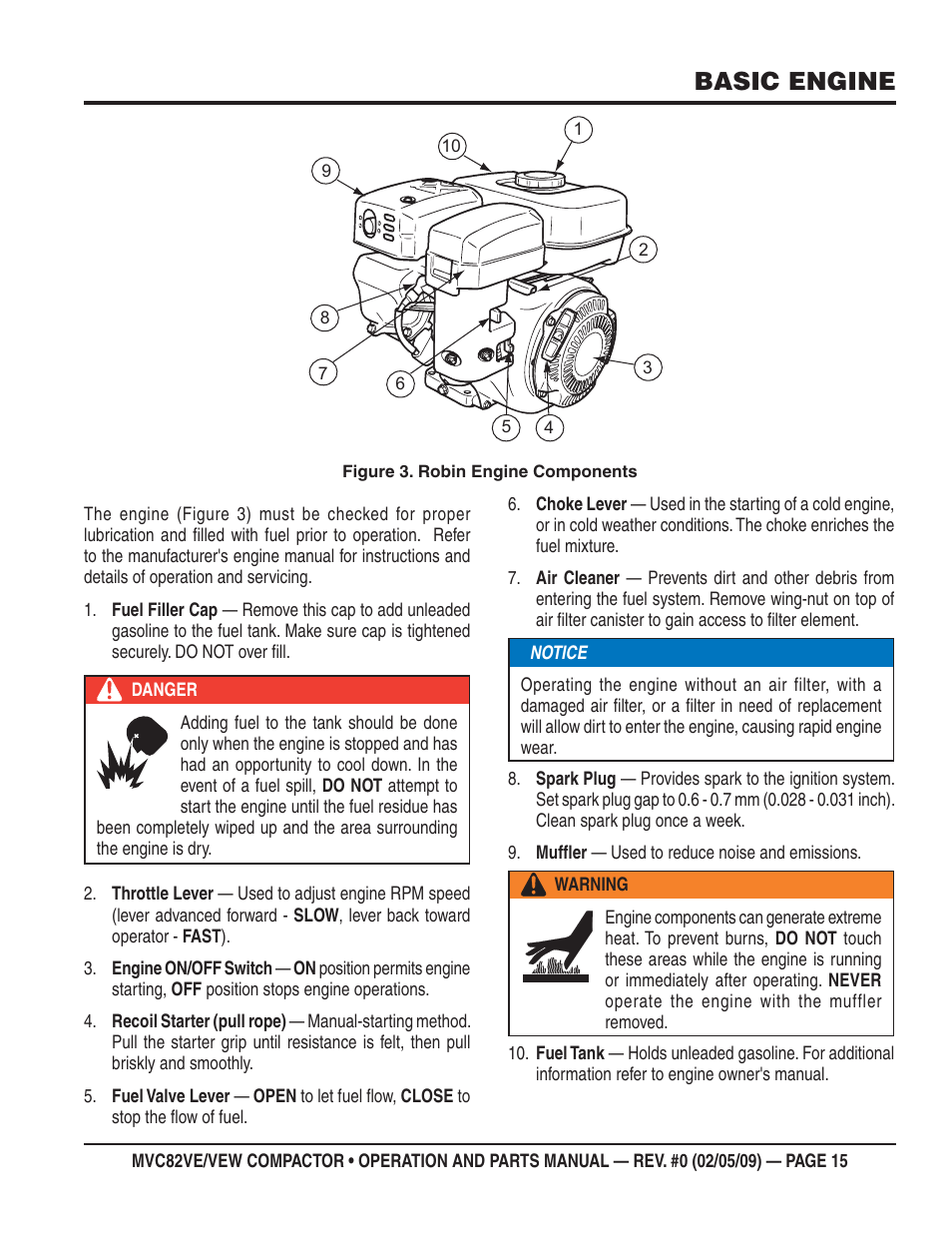 Basic engine | Multiquip MVC82VE/VEW User Manual | Page 15 / 62