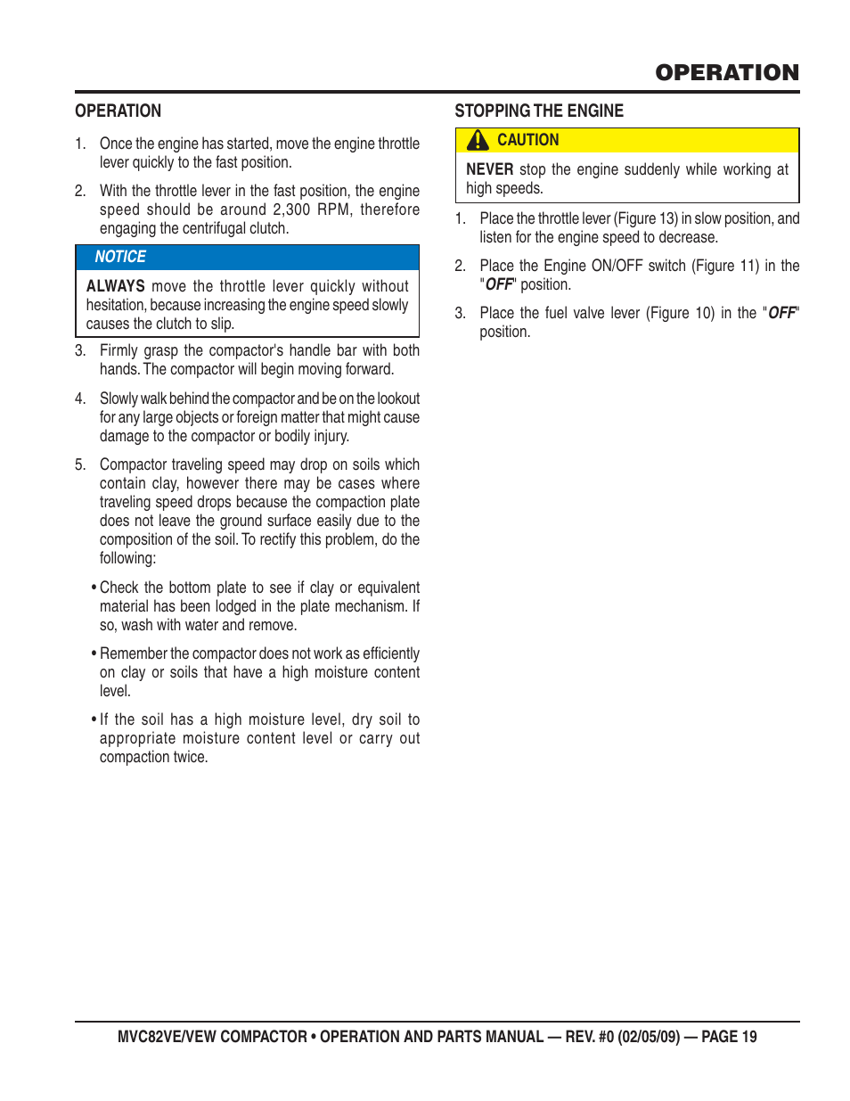Operation | Multiquip MVC82VE/VEW User Manual | Page 19 / 62