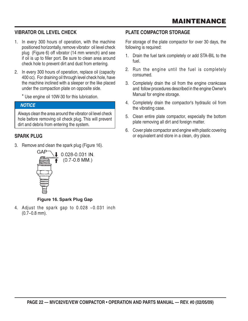 Maintenance | Multiquip MVC82VE/VEW User Manual | Page 22 / 62