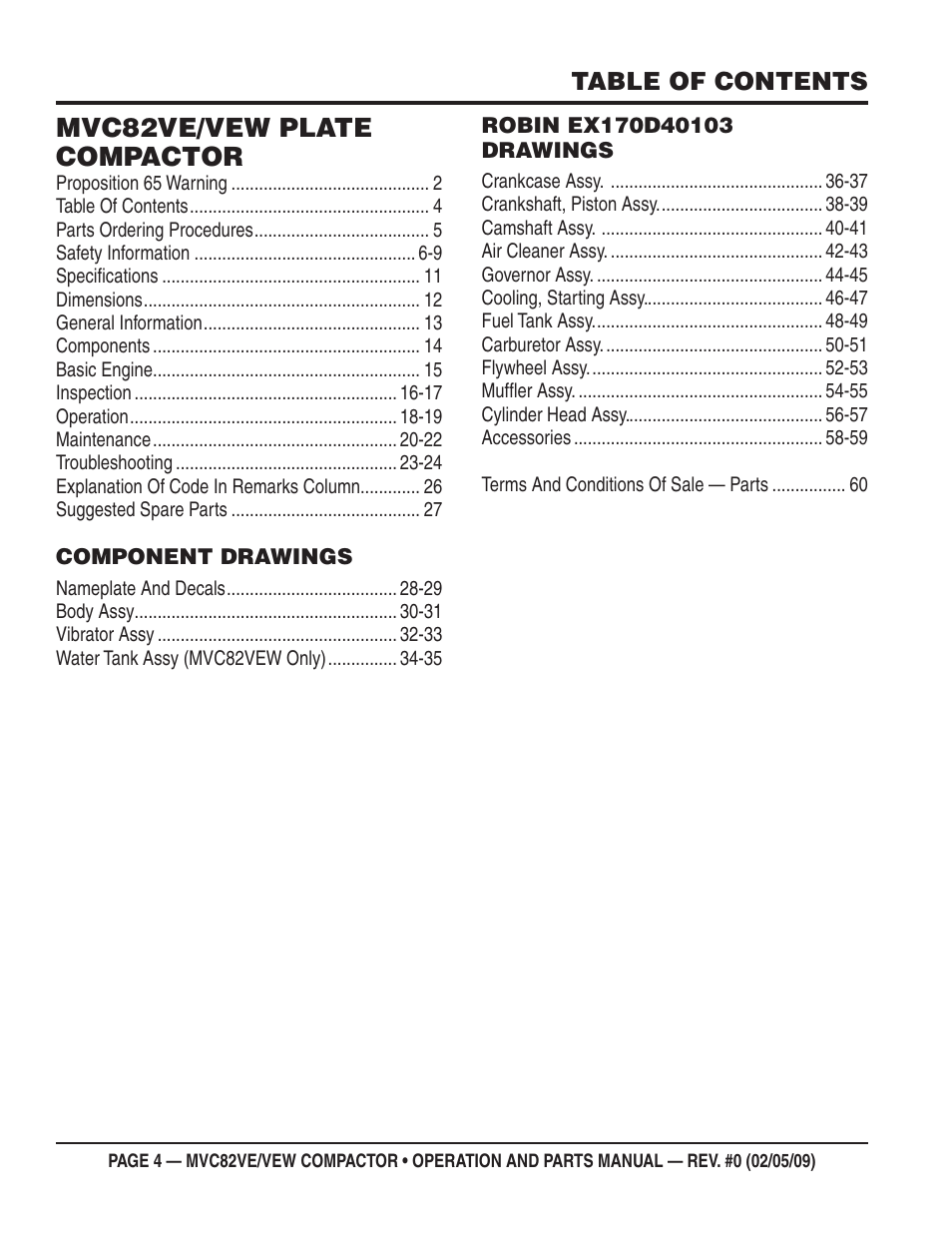 Mvc82ve/vew plate compactor | Multiquip MVC82VE/VEW User Manual | Page 4 / 62