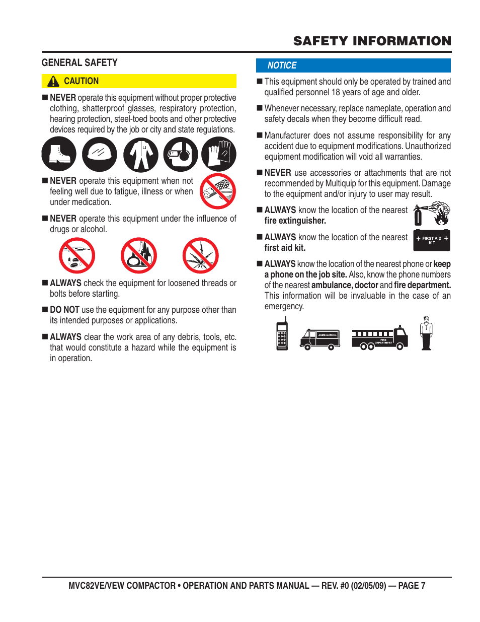 Safety information | Multiquip MVC82VE/VEW User Manual | Page 7 / 62