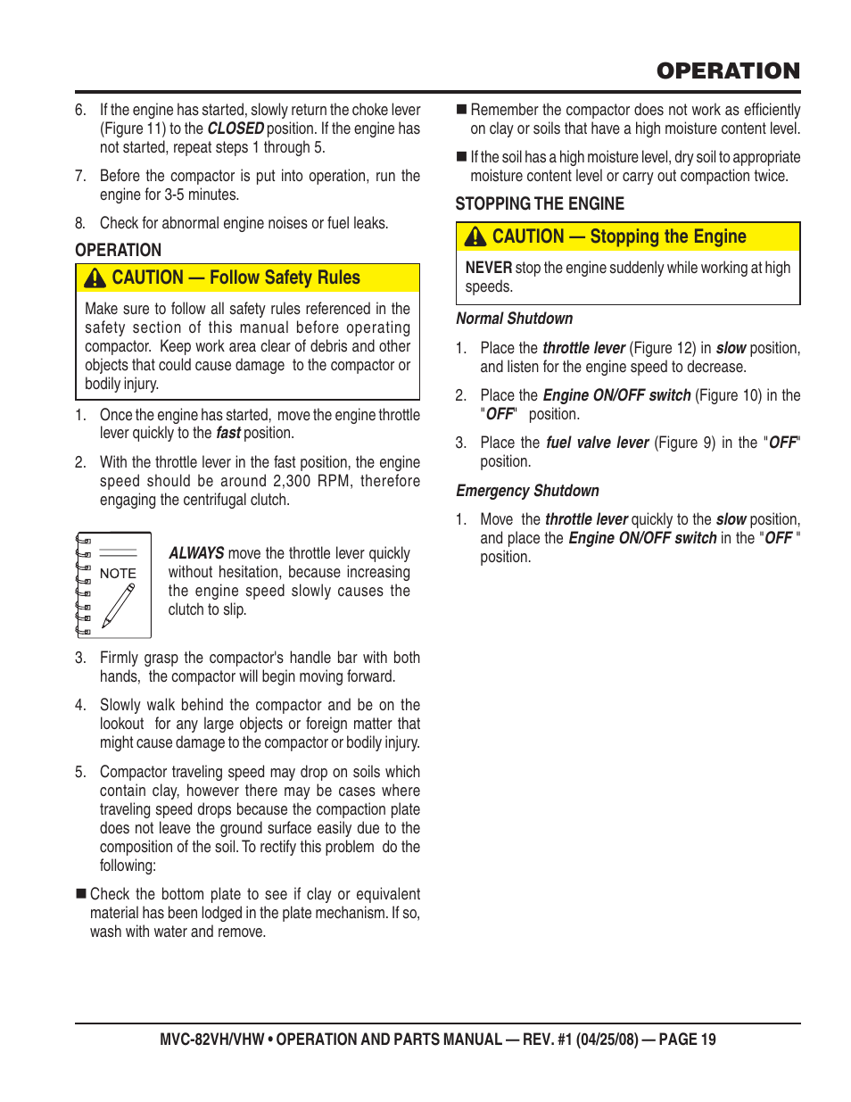 Operation | Multiquip MVC82VH/VHW User Manual | Page 19 / 70