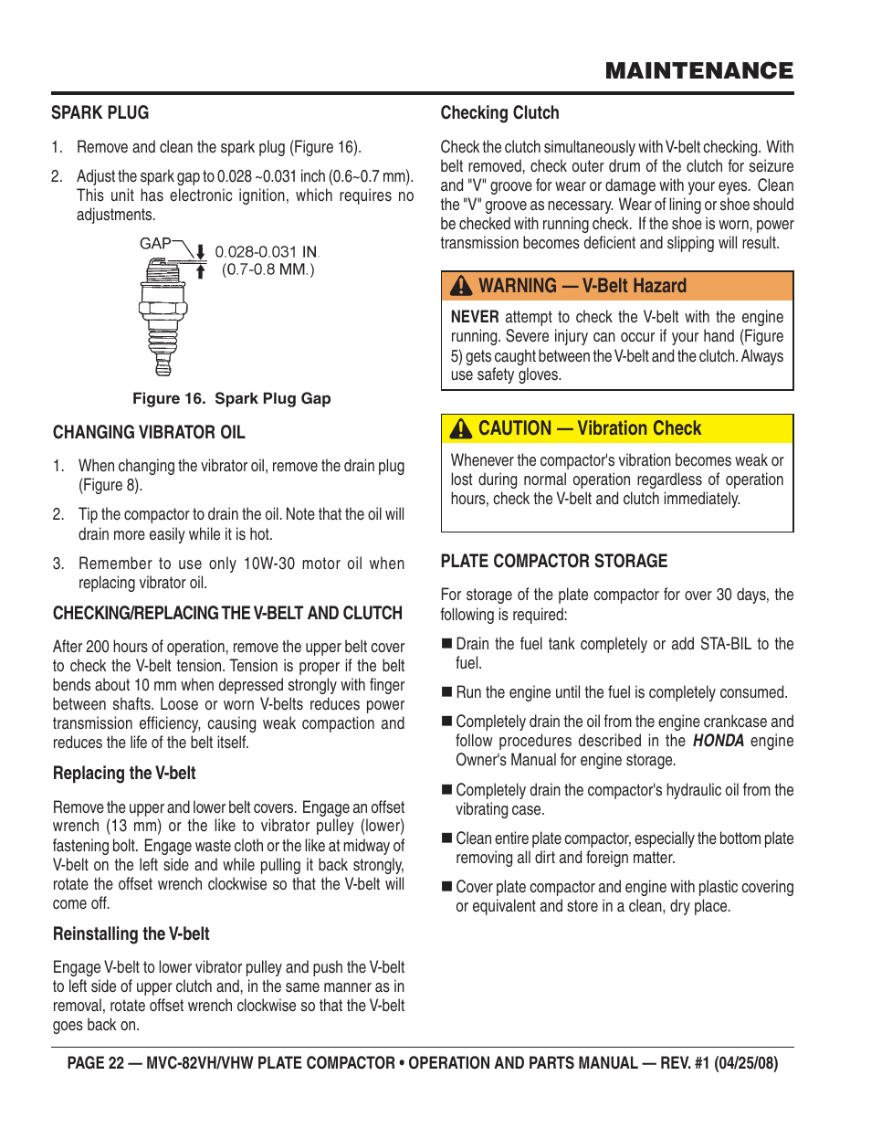 Maintenance | Multiquip MVC82VH/VHW User Manual | Page 22 / 70