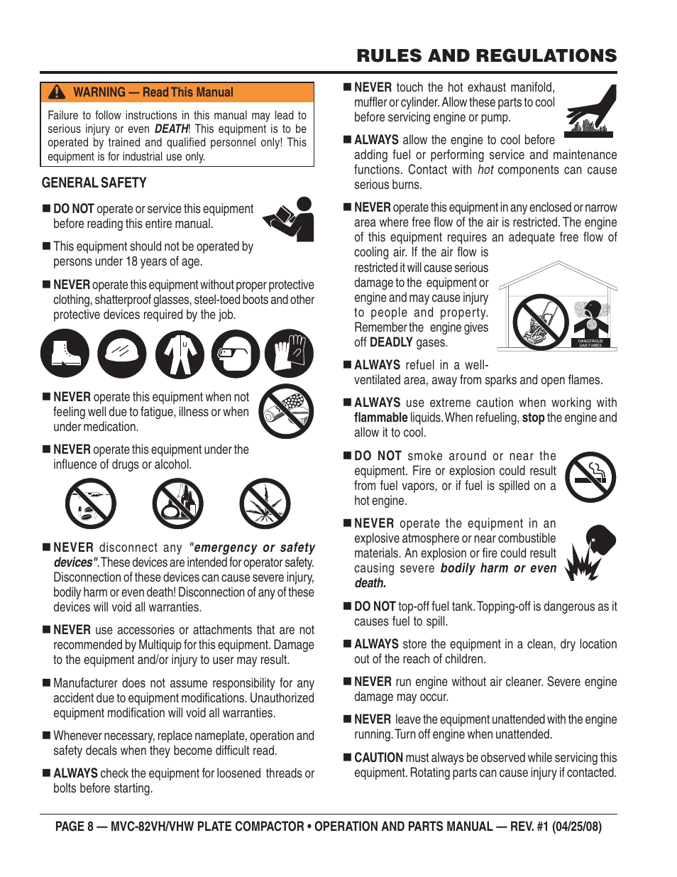 Rules and regulations | Multiquip MVC82VH/VHW User Manual | Page 8 / 70