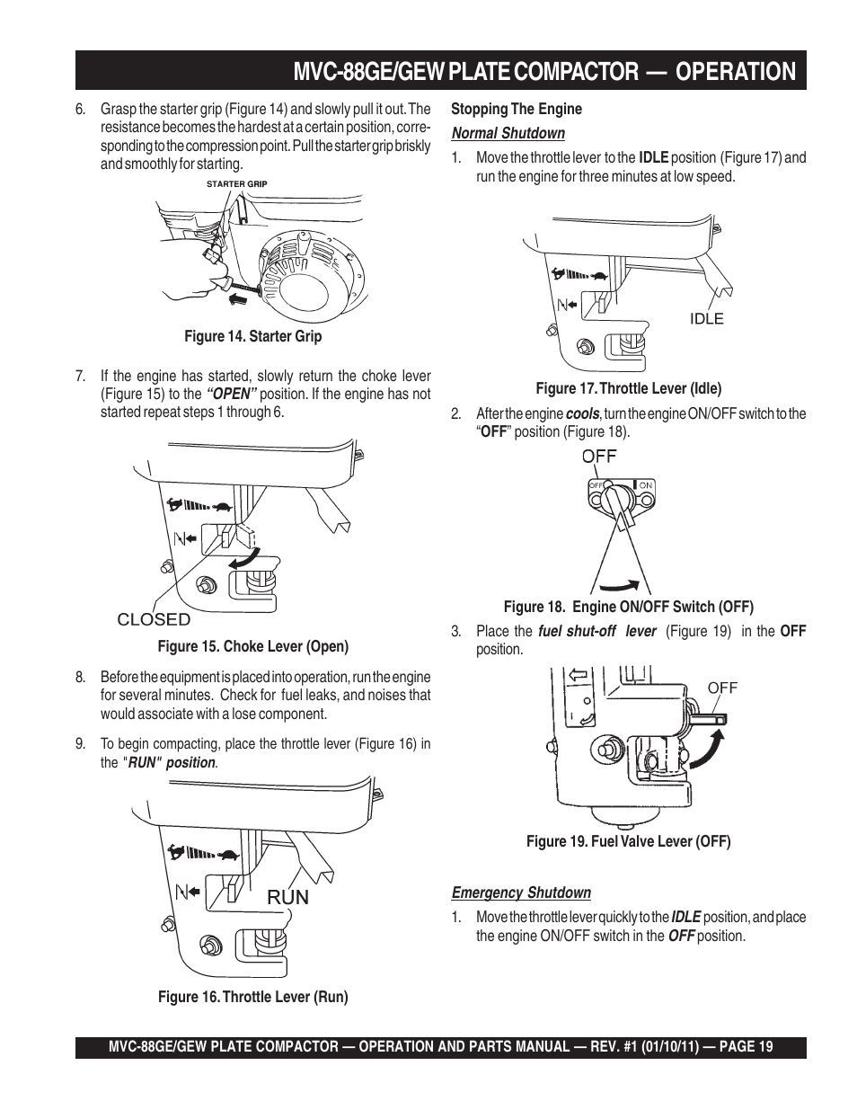 Mvc-88ge/gew plate compactor — operation | Multiquip MVC88GE/GEW User Manual | Page 19 / 62