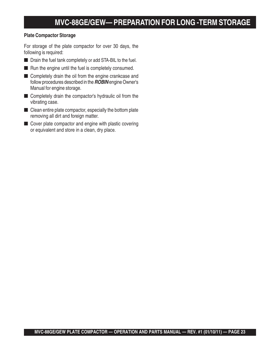 Mvc-88ge/gew— preparation for long -term storage | Multiquip MVC88GE/GEW User Manual | Page 23 / 62