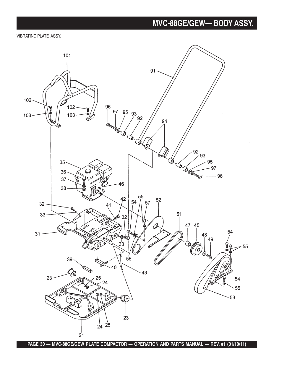 Mvc-88ge/gew— body assy | Multiquip MVC88GE/GEW User Manual | Page 30 / 62
