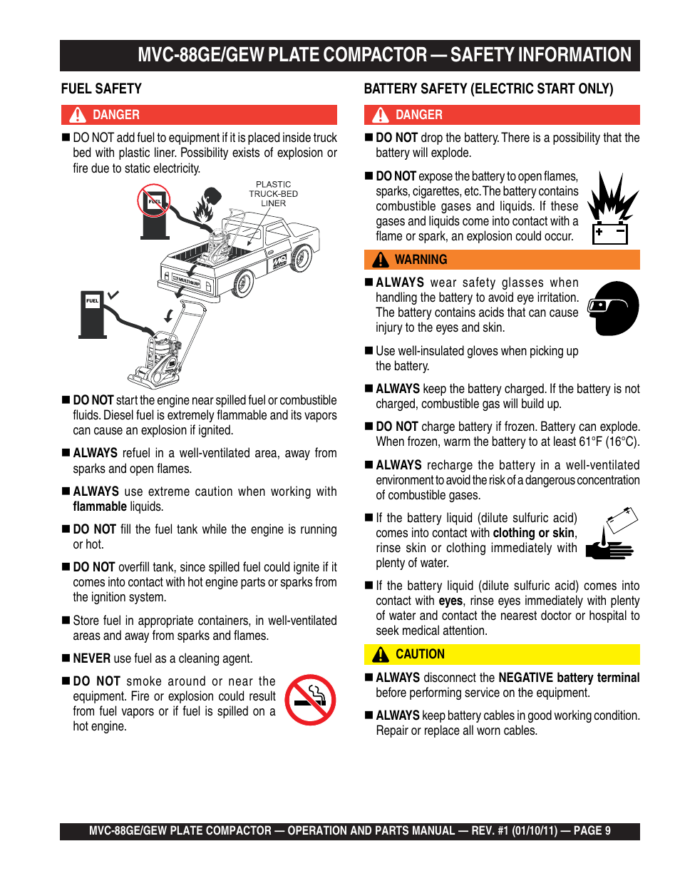 Mvc-88ge/gew plate compactor — safety information | Multiquip MVC88GE/GEW User Manual | Page 9 / 62