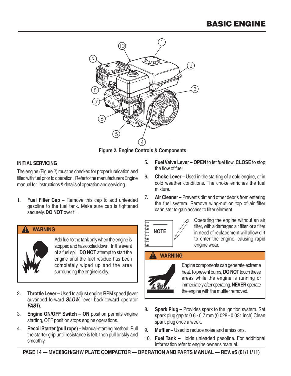Basic engine | Multiquip MVC88GH/GHW User Manual | Page 14 / 74