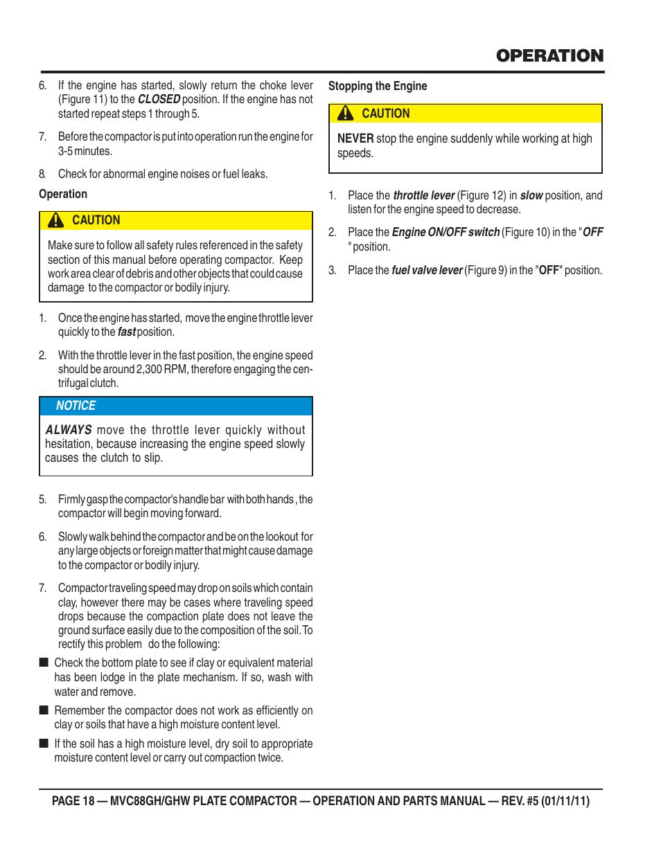 Operation | Multiquip MVC88GH/GHW User Manual | Page 18 / 74