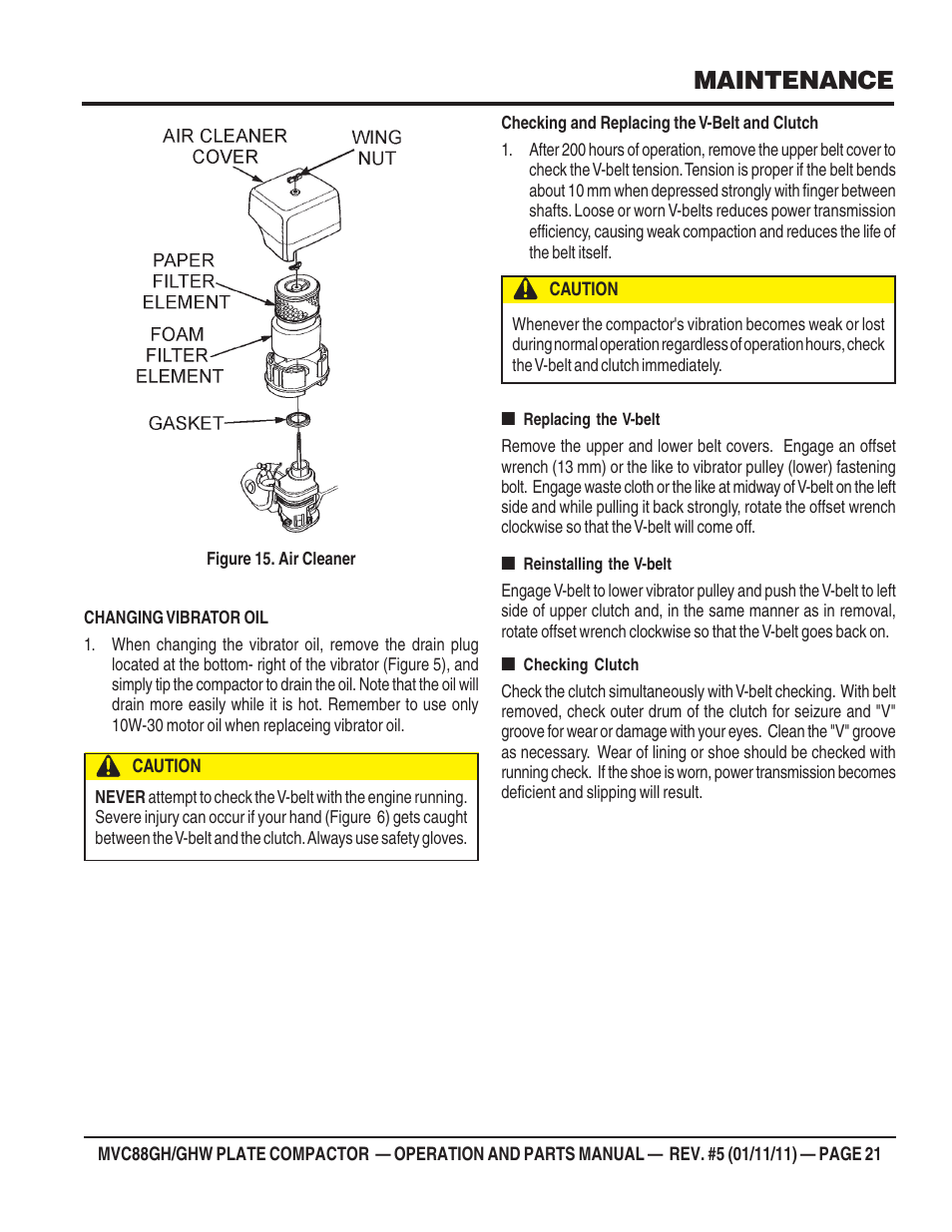 Maintenance | Multiquip MVC88GH/GHW User Manual | Page 21 / 74