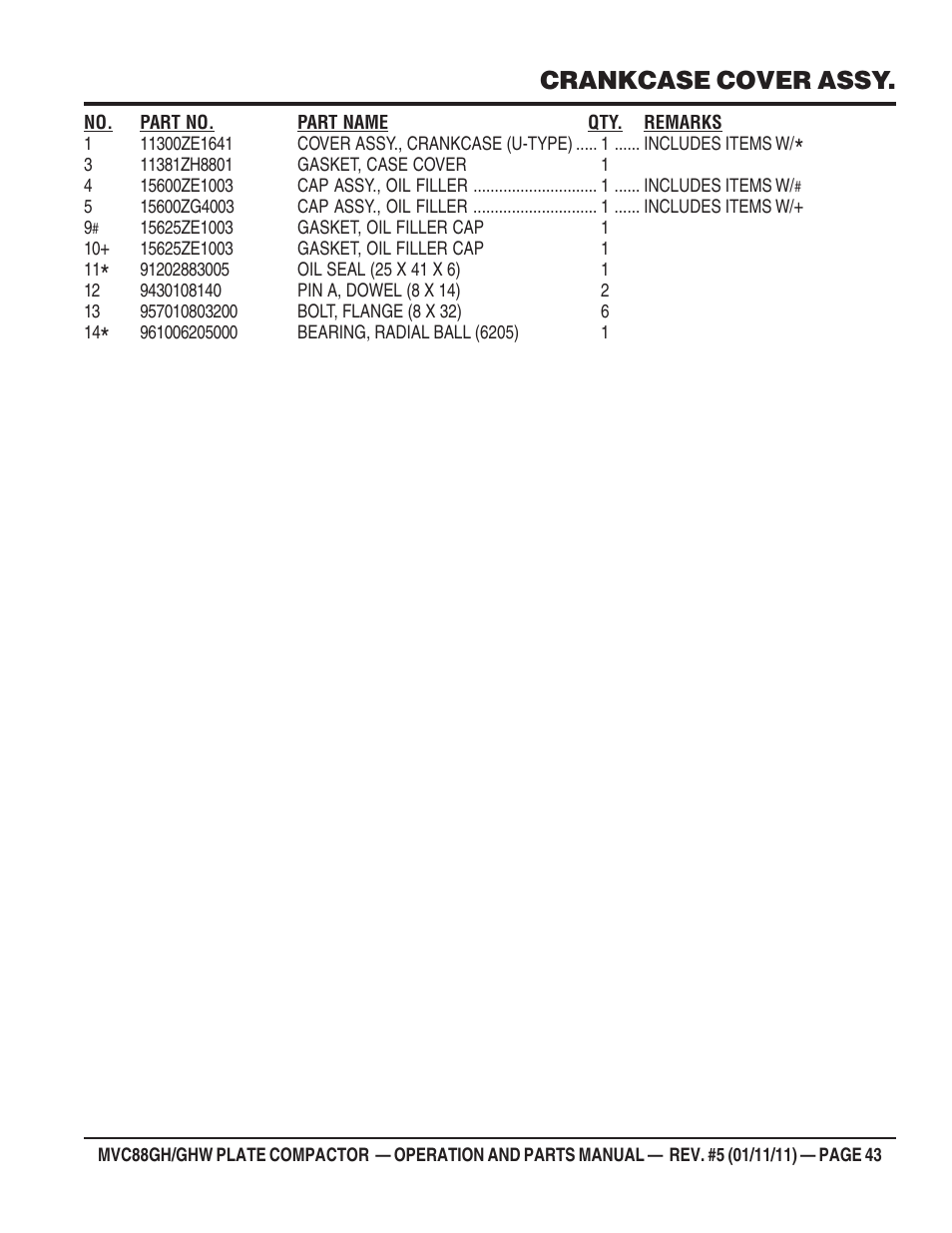 Crankcase cover assy | Multiquip MVC88GH/GHW User Manual | Page 43 / 74