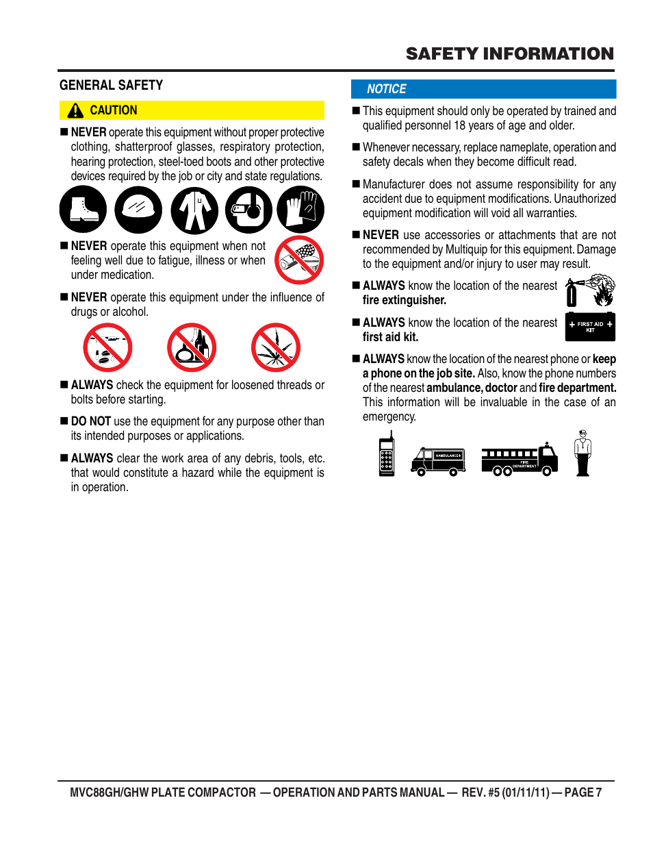 Safety information | Multiquip MVC88GH/GHW User Manual | Page 7 / 74