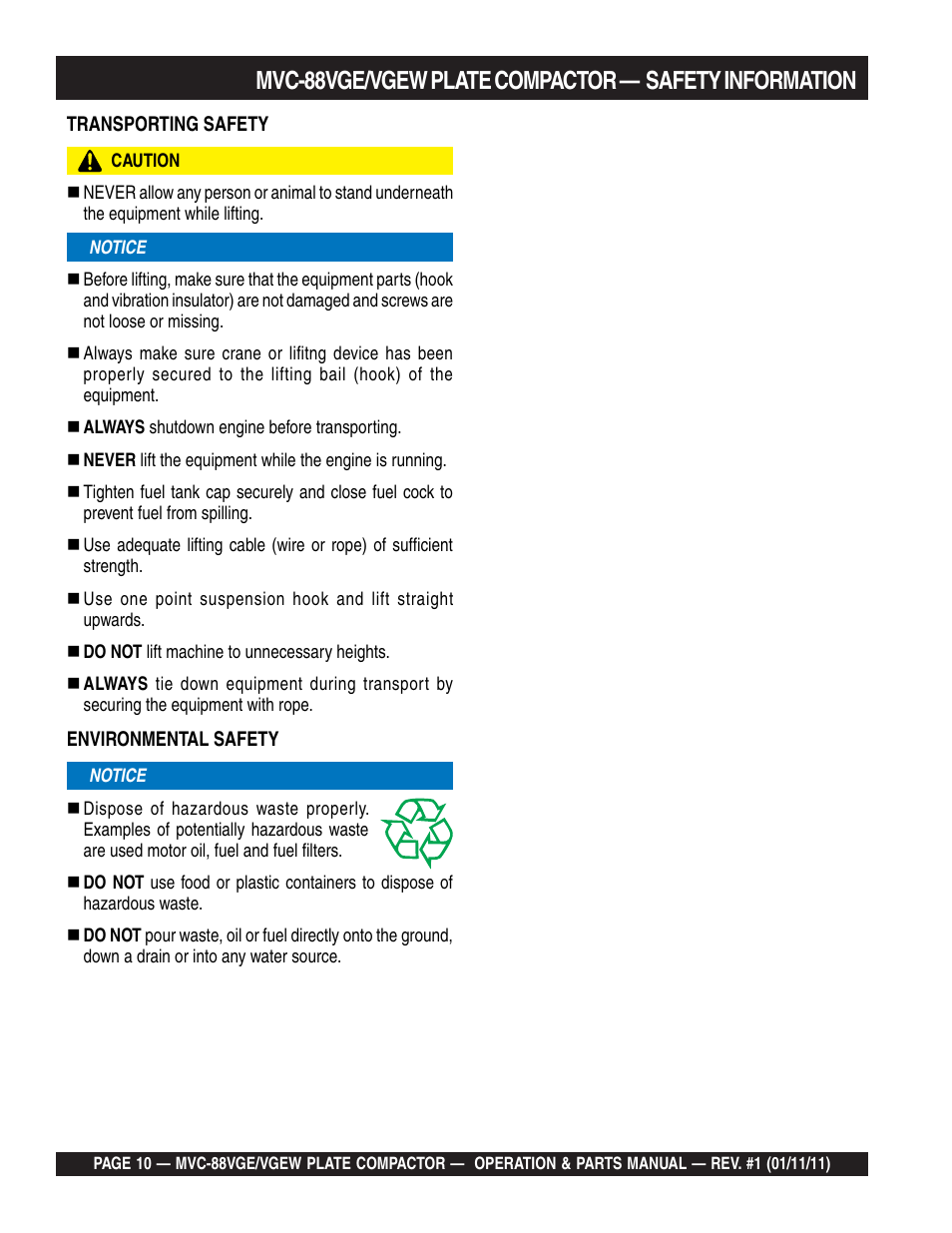 Multiquip MVC88VGE/VGEW User Manual | Page 10 / 64