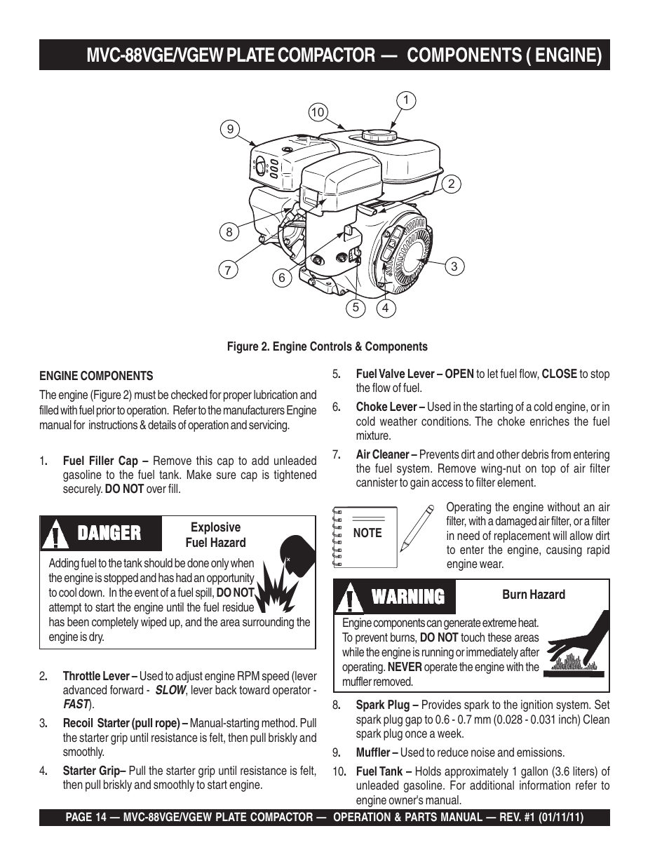 Danger, Warning | Multiquip MVC88VGE/VGEW User Manual | Page 14 / 64