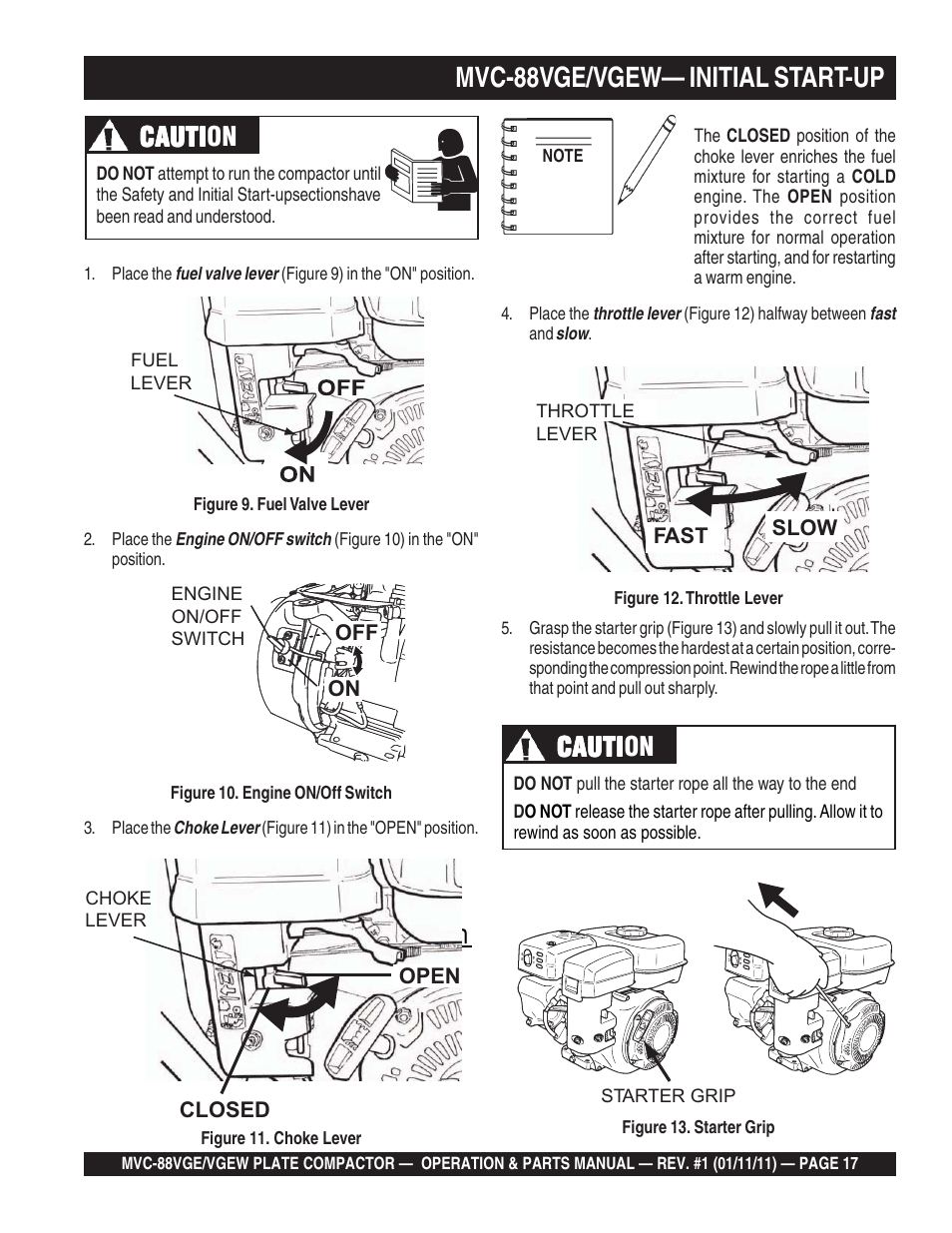 Mvc-88vge/vgew— initial start-up, Cauti, Cauti caution | Multiquip MVC88VGE/VGEW User Manual | Page 17 / 64