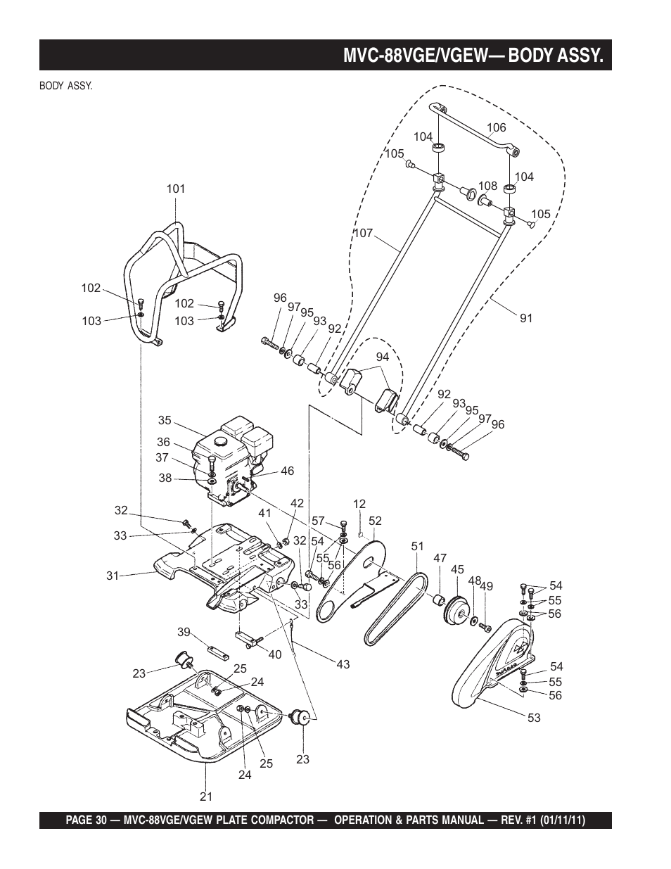 Mvc-88vge/vgew— body assy | Multiquip MVC88VGE/VGEW User Manual | Page 30 / 64