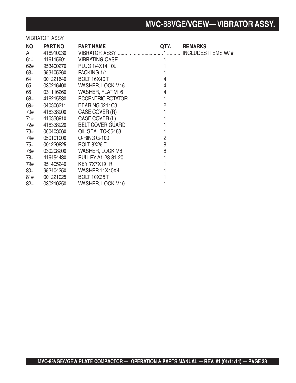 Mvc-88vge/vgew— vibrator assy | Multiquip MVC88VGE/VGEW User Manual | Page 33 / 64