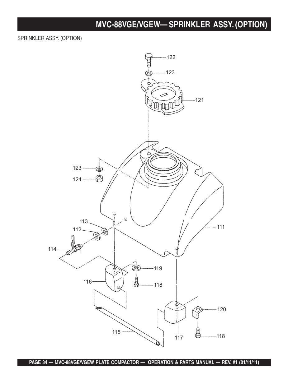 Lmvc-88vge/vgew— sprinkler assy. (option) | Multiquip MVC88VGE/VGEW User Manual | Page 34 / 64