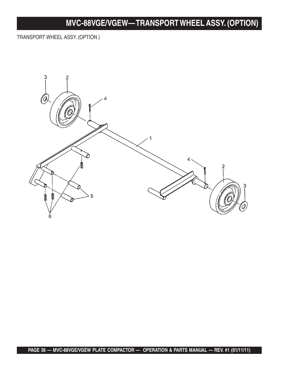 Lmvc-88vge/vgew— transport wheel assy. (option) | Multiquip MVC88VGE/VGEW User Manual | Page 36 / 64