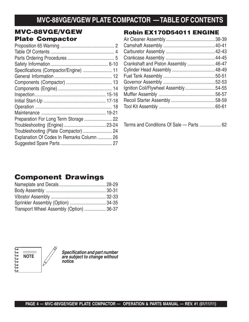 Component drawings | Multiquip MVC88VGE/VGEW User Manual | Page 4 / 64