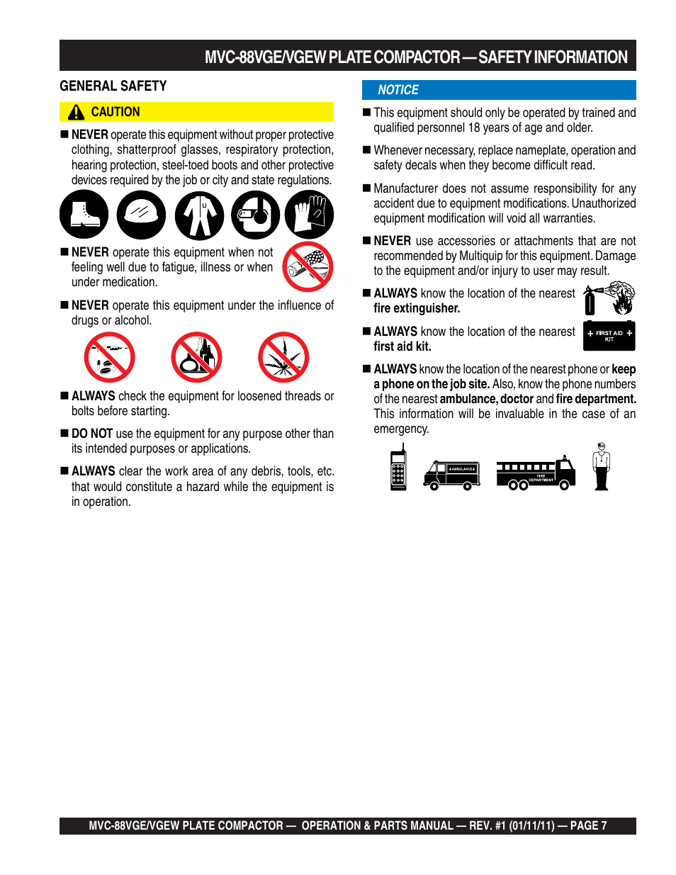 Multiquip MVC88VGE/VGEW User Manual | Page 7 / 64