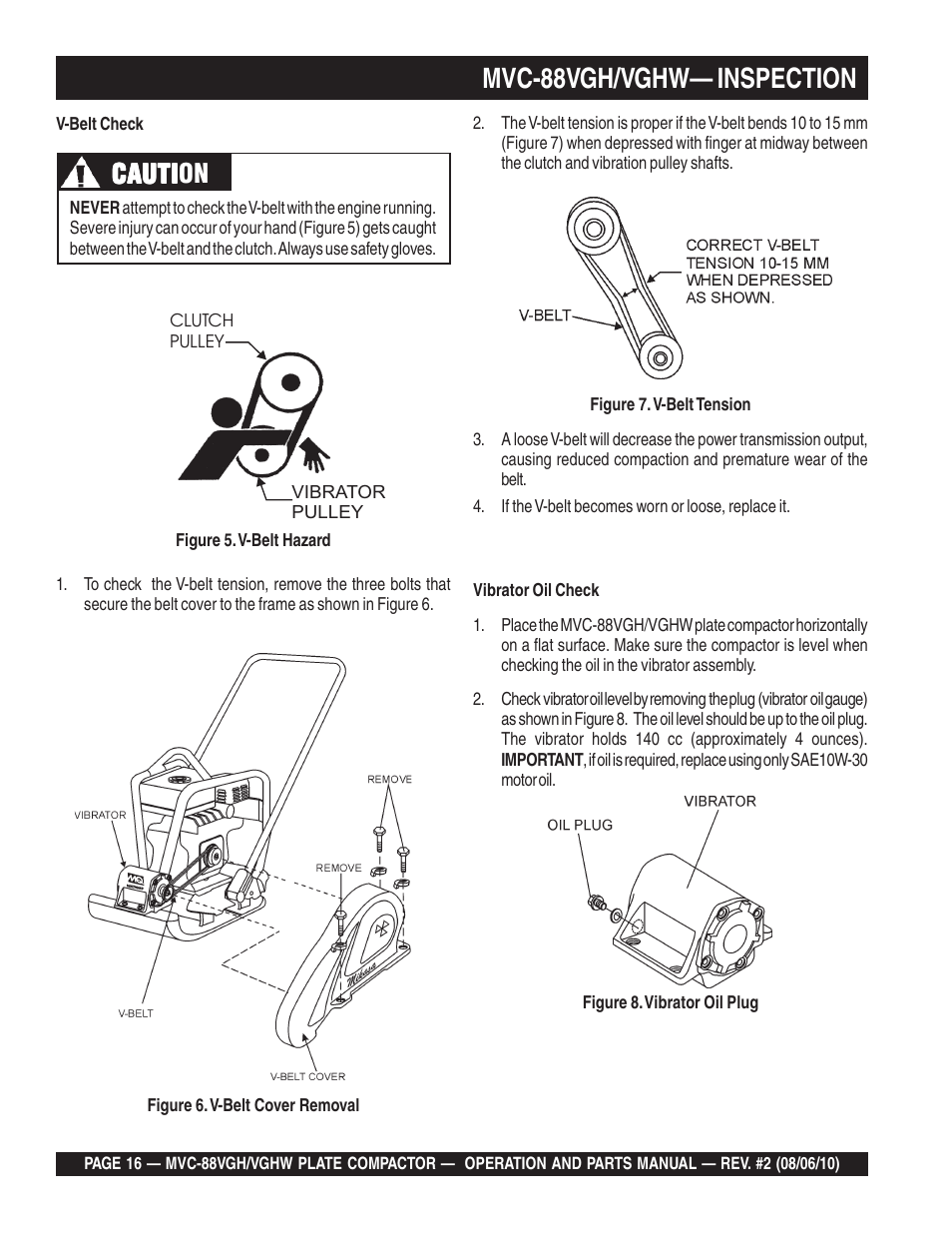 Mvc-88vgh/vghw— inspection, Cauti, Cauti caution | Multiquip MVC88VGH/VGHW User Manual | Page 16 / 70