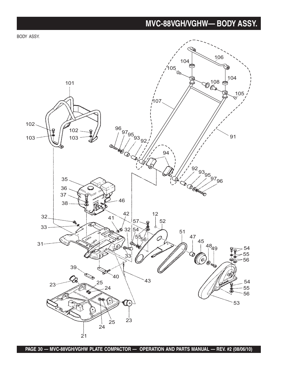 Mvc-88vgh/vghw— body assy | Multiquip MVC88VGH/VGHW User Manual | Page 30 / 70