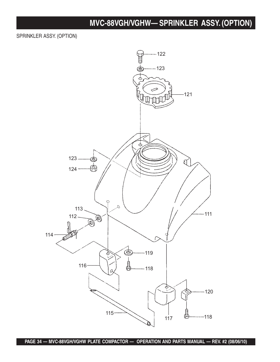Lmvc-88vgh/vghw— sprinkler assy. (option) | Multiquip MVC88VGH/VGHW User Manual | Page 34 / 70