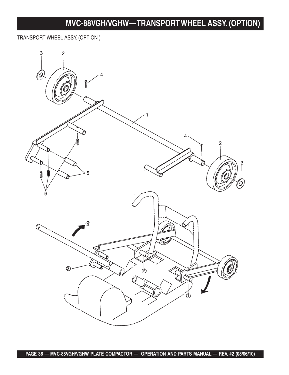 Lmvc-88vgh/vghw— transport wheel assy. (option) | Multiquip MVC88VGH/VGHW User Manual | Page 36 / 70