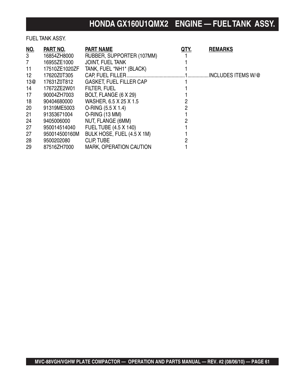 Multiquip MVC88VGH/VGHW User Manual | Page 61 / 70