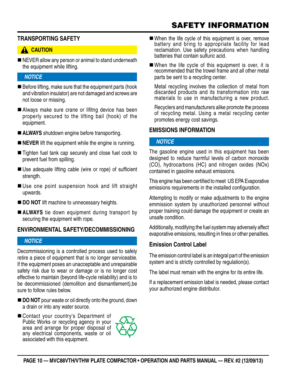 Safety information | Multiquip MVC88VTHW User Manual | Page 10 / 76