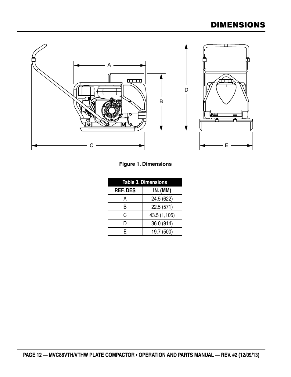Dimensions | Multiquip MVC88VTHW User Manual | Page 12 / 76