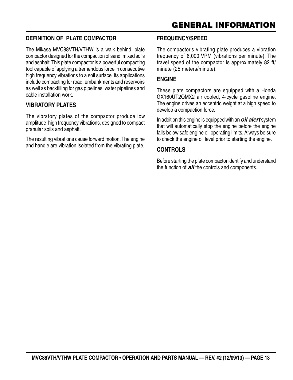 General information | Multiquip MVC88VTHW User Manual | Page 13 / 76