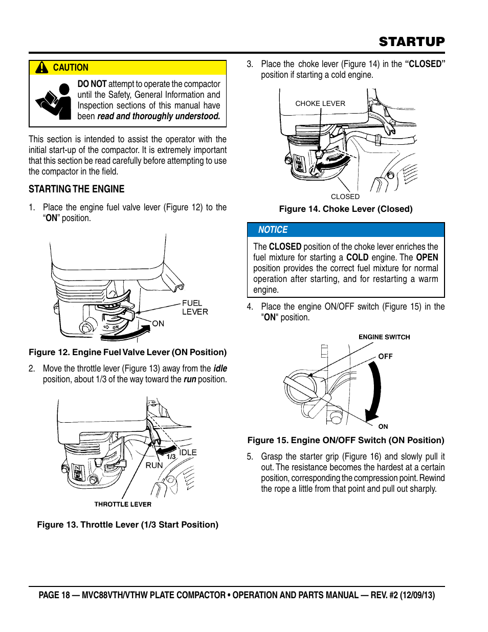 Startup | Multiquip MVC88VTHW User Manual | Page 18 / 76
