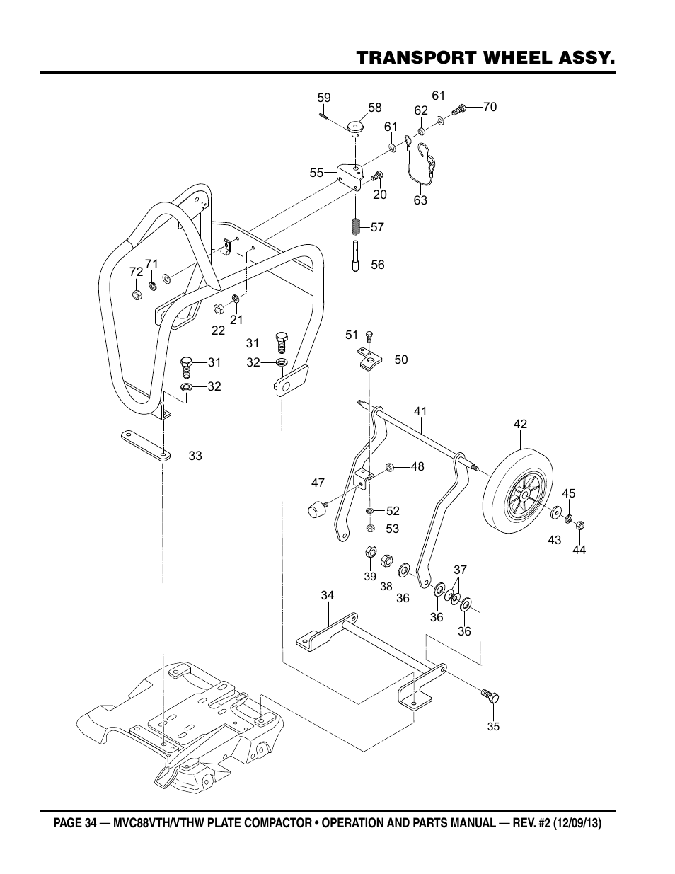 Transport wheel assy | Multiquip MVC88VTHW User Manual | Page 34 / 76