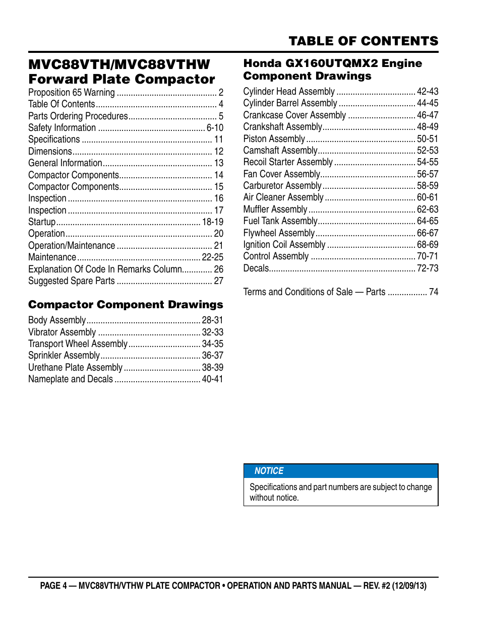 Multiquip MVC88VTHW User Manual | Page 4 / 76