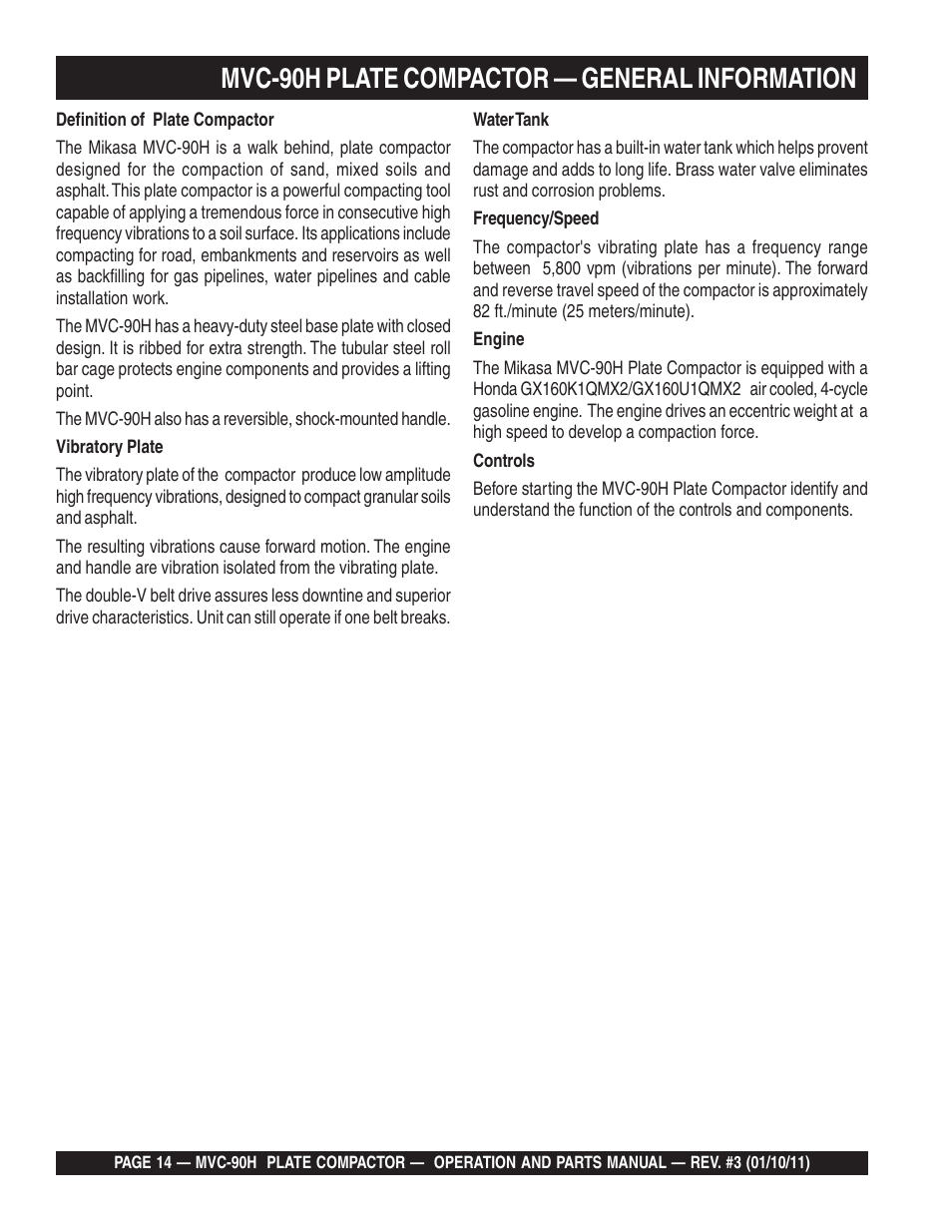 Lmvc-90h plate compactor — general information | Multiquip MVC90H User Manual | Page 14 / 80