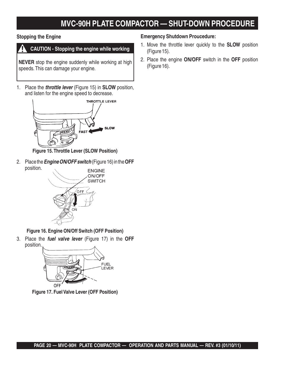 Lmvc-90h plate compactor — shut-down procedure | Multiquip MVC90H User Manual | Page 20 / 80