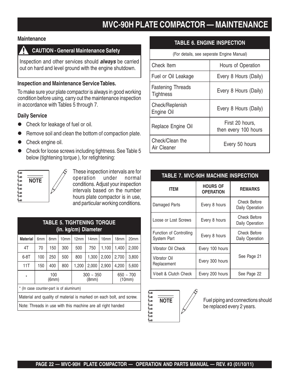 Mvc-90h plate compactor — maintenance | Multiquip MVC90H User Manual | Page 22 / 80