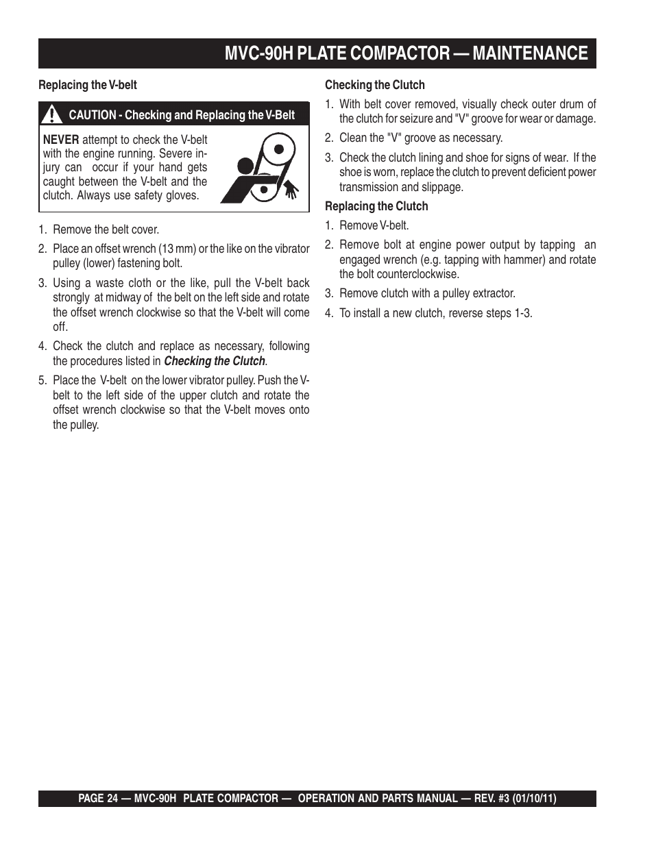 Lmvc-90h plate compactor — maintenance | Multiquip MVC90H User Manual | Page 24 / 80