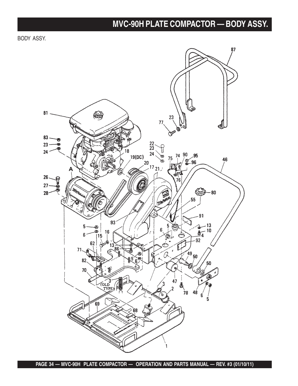 Mvc-90h plate compactor — body assy | Multiquip MVC90H User Manual | Page 34 / 80