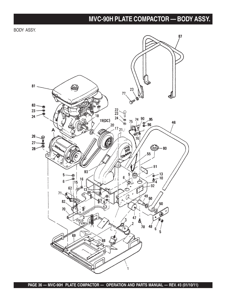 Lmvc-90h plate compactor — body assy | Multiquip MVC90H User Manual | Page 36 / 80
