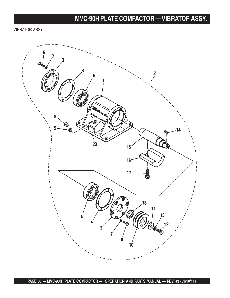 Mvc-90h plate compactor — vibrator assy | Multiquip MVC90H User Manual | Page 38 / 80