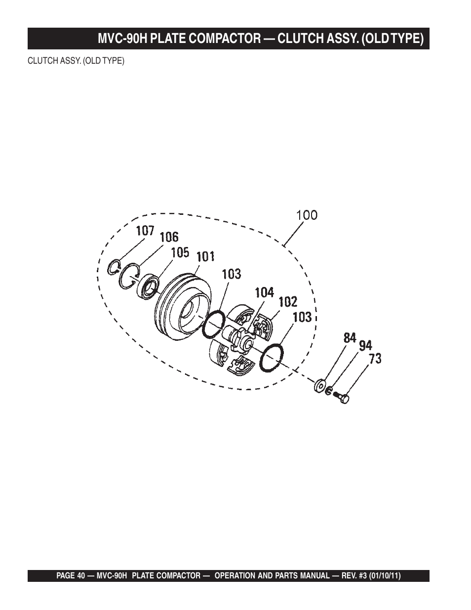 Mvc-90h plate compactor — clutch assy. (old type) | Multiquip MVC90H User Manual | Page 40 / 80