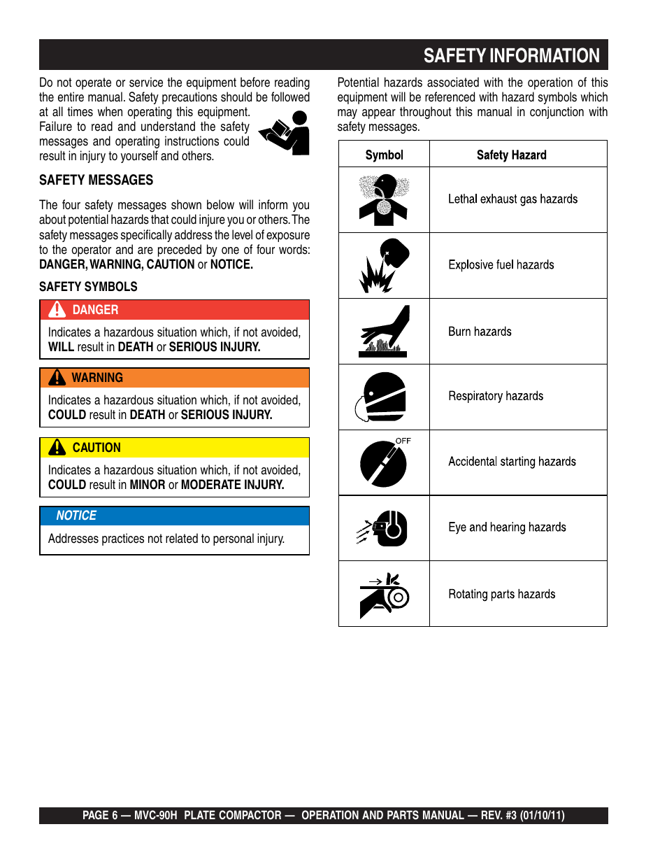 Lsafety information | Multiquip MVC90H User Manual | Page 6 / 80