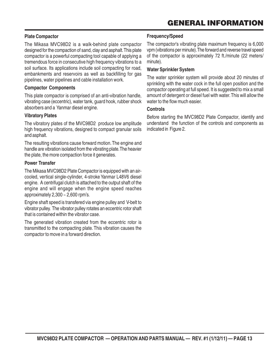 General information | Multiquip MVC98D2 User Manual | Page 13 / 64