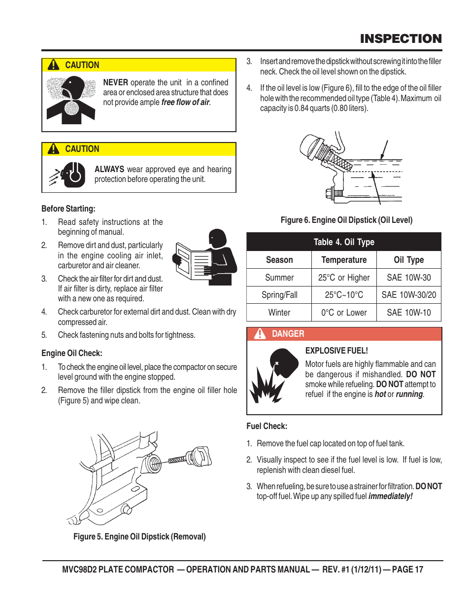 Inspection | Multiquip MVC98D2 User Manual | Page 17 / 64