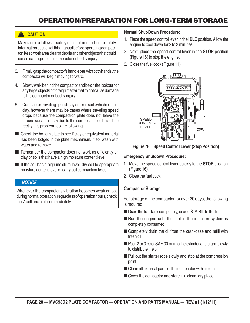 Operation/preparation for long-term storage | Multiquip MVC98D2 User Manual | Page 20 / 64