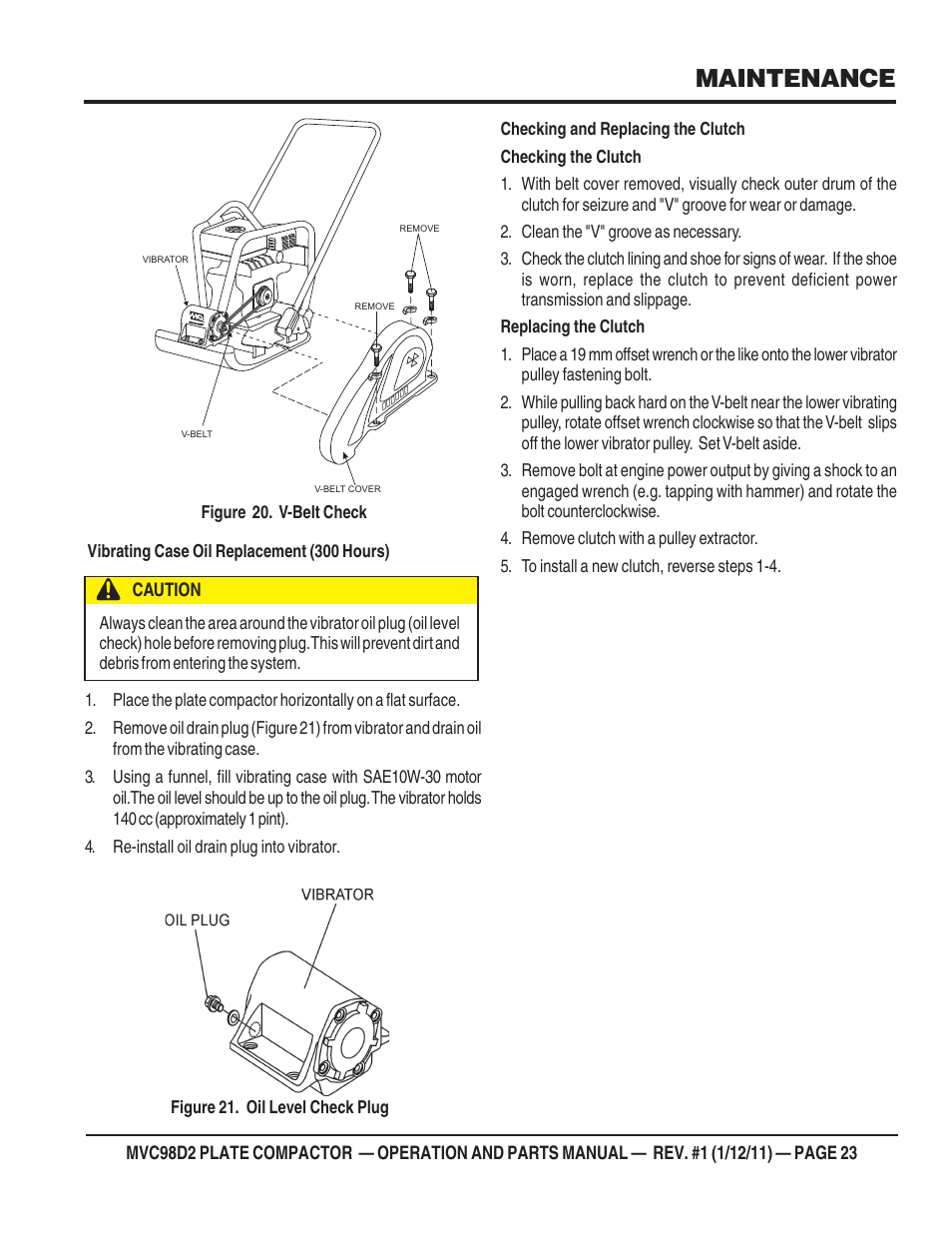 Maintenance | Multiquip MVC98D2 User Manual | Page 23 / 64